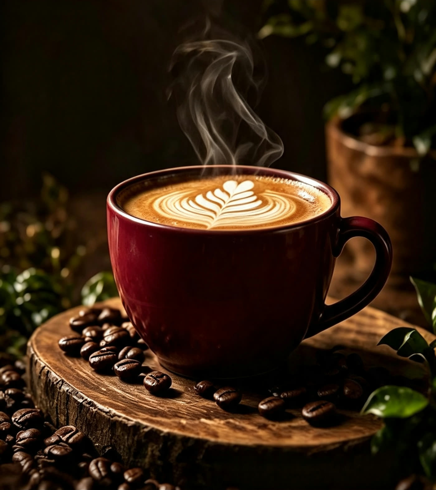 Taza de café con arte latte preparada por La Fragata Café